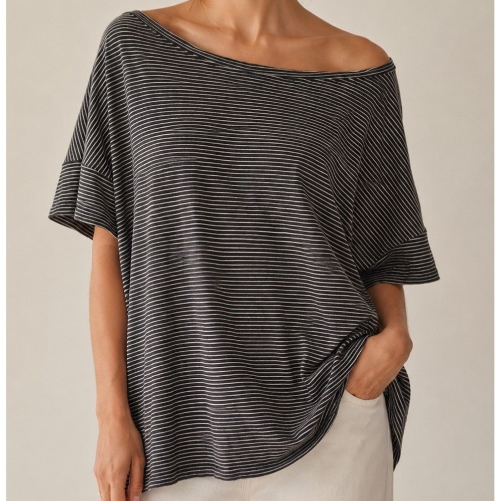 PACT Organic Cotton Striped Oversized Boat Neck Tee M
